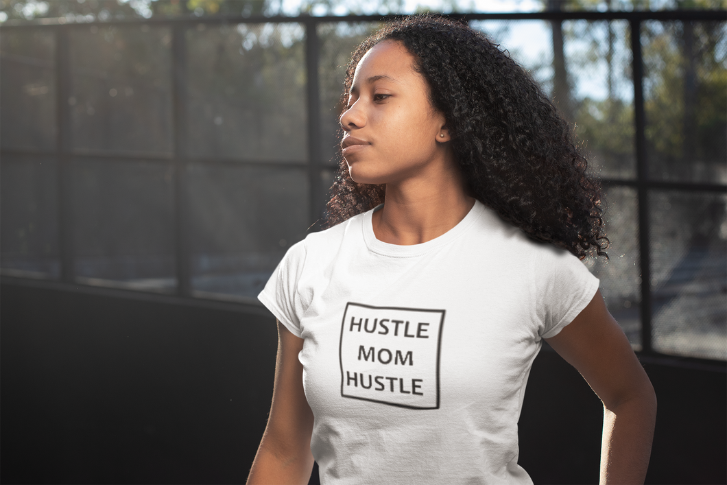 Hustle.Mom.Hustle White Tee with Black Brand